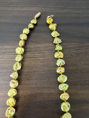 Freshwater Baroque Pearl Necklace Golden Green Knotted Strand 14K Gold Clasp 18″