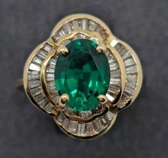 Art Deco Style Emerald Lab Created Diamond 14K Yellow Gold FN Engagement Ring