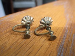 Antique Pink Earrings Screwback Prong Set Stones approx. 1/2 inch diameter