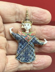 Vintage Siam Thai Dancer Enamel Pin Brooch Gold Tone Rhinestone Rare HTF