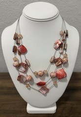 New York & Co Triple Strand Organic Peach Coral Salmon Pink Necklace