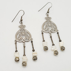 Southwestern Style Chandelier Silver Tone White Howlite Bead Pierced Earrings