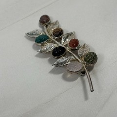 VTG Egyptian Scarab Leaf Brooch Pin Multi Gemstone Sterling Silver Designer JJJ