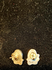 Vintage Turquois Earrings With Flower With Leaf Motif Signed ALV Anna Valencia
