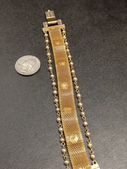 Vintage 1960’s Gold Mesh Faux Turquoise And Pearls Bracelet 7 Inches