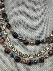 multi-strand faux pearl browns black, gold-toned beaded necklace Japan 16″ bl03