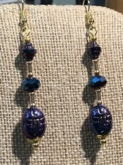 NEW ITEM *VTG.CZECH PEACOCK BLUE AURORA IRIDESCENT CRYSTAL EGYPT SCARAB EARRING