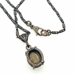 Extasia Signed EXT Vintage Style Bronze Fob Pendant Necklace Smoky Brown Glass