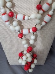 Vintage Glass Bead Lot of 2 Spring Ring Closure Red White Round 18