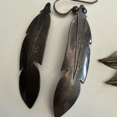 Vintage Sterling Feather Earrings & Black Onyx Pendant Lot 9g Southwestern