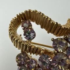 Vtg MCM Gold Tone AB Crystals Rhinestones Stylize Ribbon Textured Gold Tone 2.5”