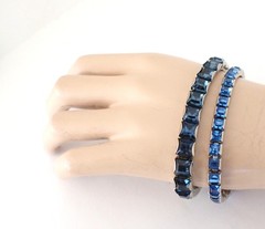 Lot Of 2 Art Deco Vintage Silver Tone Channel Set Bracelets Blue Square Crystals