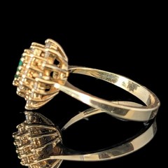 Vintage Pear Cut Emerald Diamond 14k Yellow Gold Double Halo Ring Engagement