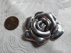 Vintage Signed N 925 TH Sterling Silver Large Puff 3D Flower Rose Pin – Brooch