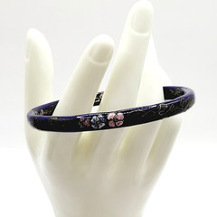 Cloisonné Asian Inspired Dark Cobalt Blue Floral Hand Painted Bangle Bracelet