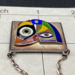 Vintage Modernist Anthony Quinn Enamel Sterling Silver Pendant Necklace 20″