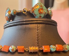 VTG Made In Italy Venetian Glass Turquoise Blue Aventurine 3-Piece Jewelry Set –