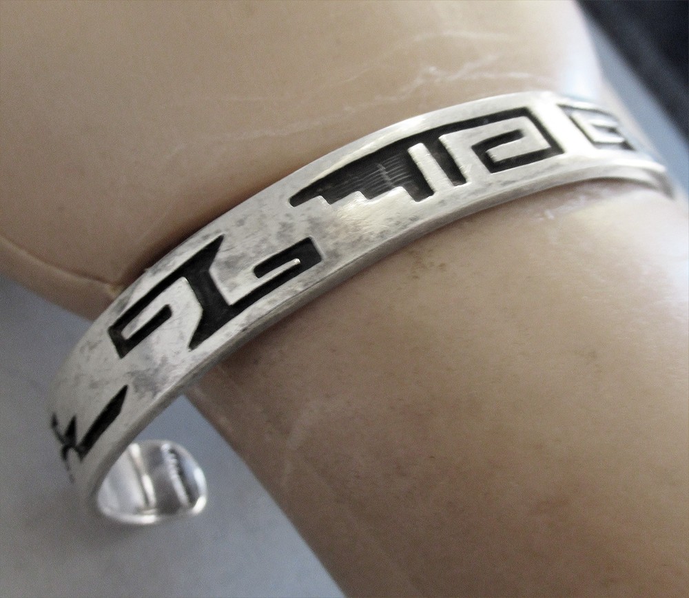 HOPI STERLING OVERLAY CUFF BRACELET, 6 3/4 INCHES WEARABLE, 18 GRAMS