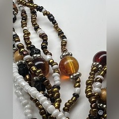 Vintage Layered Seed Bead Pendant Necklace 16″ Metal Glass