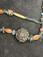 Vintage Ethnic Statement Necklace – Tribal Boho Silver Tone Beads & Stone Accent