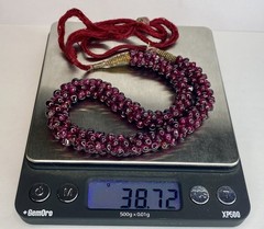 Vintage Indian Hand Woven Garnet Bead Rope Necklace Adjustable Length Knot 38gr