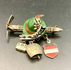 Vintage Austria Alps Climber Ski Brooch Pin Tirol Tyrolean Hat Charms 1950-60s