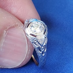 Original EARTH MINED DIAMOND Deco Engagement Ring 18K WHITE GOLD Solitaire S 6