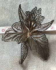Vintage Silver Tone Filigree Flower Brooch 2.25 X 2 Inches