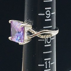 Silver Tone Purple Rhinestone Cocktail Ring Sz 9.75