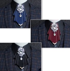 Vintage Silk Pretied Bow Tie Brooch Set for Men – Crystal Accents, Formal Wear