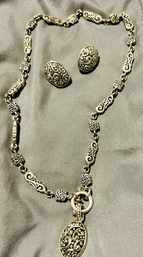 3 Piece VINTAGE Bali Brighton Silver Plated Filigree Necklace Earring Set