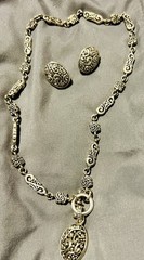 3 Piece VINTAGE Bali Brighton Silver Plated Filigree Necklace Earring Set