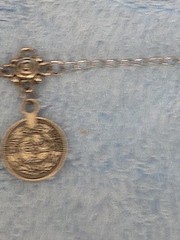 Vintage Bohemian Silver-Toned Coin Bracelet Anklet Dangle Charm ADJ. & Broach.