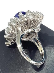 18K White Gold 5.90ctw Oval Blue Sapphire & Tapered Baguette Diamond Ring