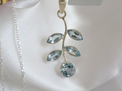 Sterling Silver 925 Natural Heated Blue Topaz Vine Branch Pendant Necklace