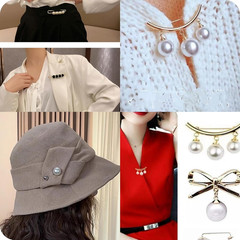 17 Pieces Pearl Brooch Pins Sweater Shawl Clips Faux Pearl Rhinestones Collar…