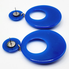 Vintage Blue Hoops Wide Bottom Retro Design Hoop Acrylic Pierced Style Earrings