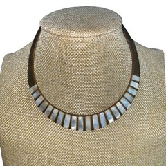 BEAUTIFUL Egyptian Brass Choker With Mother Of Pearl Inlay Collar Bib Necklace