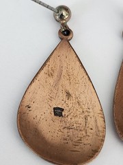 1980s WM Wheeler CO Southwestern Moon Design Copper Earrings Black Niello Signed