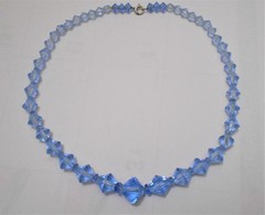 Vintage Sky Blue Bi Cone Faceted Crystal Bead Necklace 15.5″