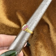 Vintage 1980s 18K Yellow Gold Ruby & Diamond Ring Size 5 – 3.98g