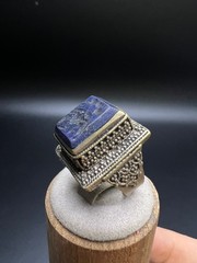 Rare Vintage Lapis Lazuli Eagle Intaglio Ring Size 8.25 Hand Carved Lapis