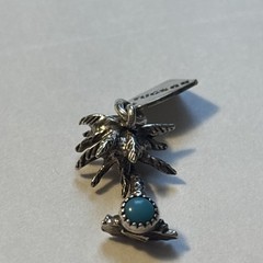 Vintage Sterling Silver Tucson Palm Tree Turquoise Charm Souvenir 21mm 2.42g