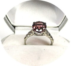 Bright Rosy-Red TOURMALINE Ring – Art Deco – 14k Solid White Gold Filigree Mtg