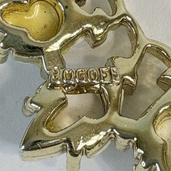 Vintage 50s Bogoff Necklace White Milk Glass Rhinestones Goldtone 16″ Adjustable