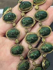 VICTORIAN EGYPTIAN REVIVAL SCARAB BEETLE NECKLACE – GILDED SILVER – 22″ L