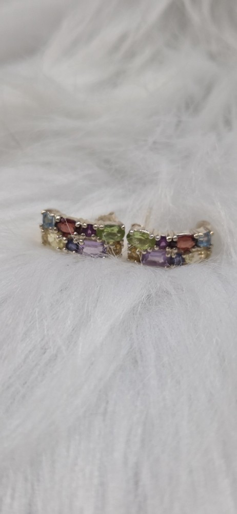 Vintage Silver Multi Stone Earrings