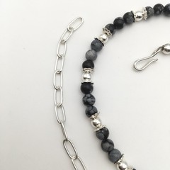 Silver Schark Handmade Sterling Silver & Snowflake Obsidian Necklace 15-18” #94