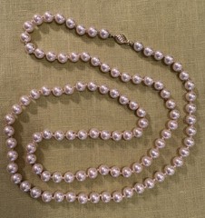 Vintage Marvella Single Strand Knotted Faux Pearl Necklace Champagne Slide Clasp