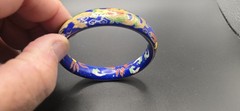 VTG Chinese Cloisonné Bangle Bracelet Blue With Multi Color Painted Designs